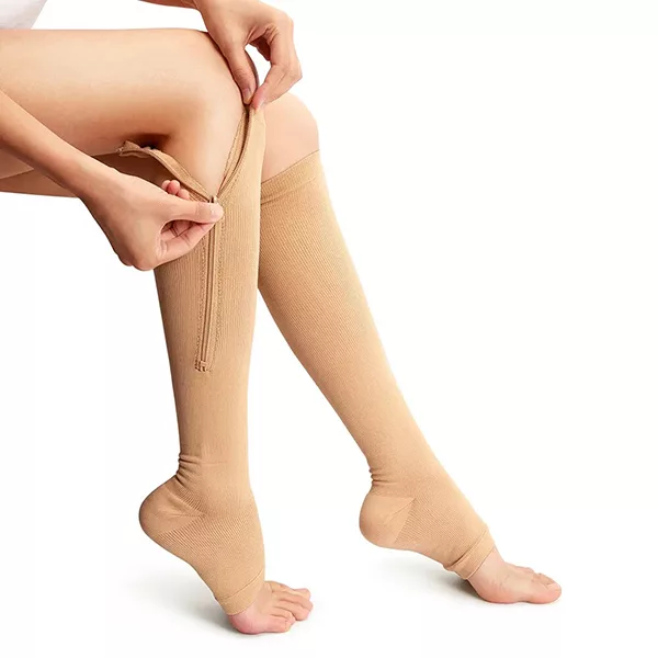compressiesokken, compressiesokken met open teen, compressiesokken met rits, vluchtsokken