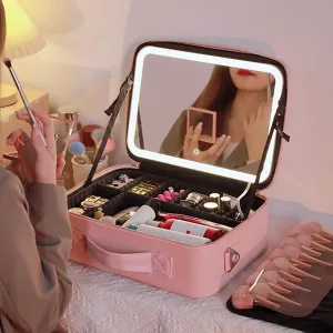 Make-up & toilettas cosmetica organiser met LED spiegel voor vrouwen
