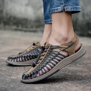 herensandalen, strandsandalen, slip-on sandalen, gebreide sandalen