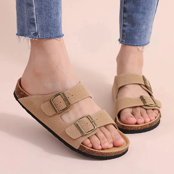 sandalen, slippers, kurksandalen, platte slippers, kurkslippers, antislipslippers, antislipsandalen