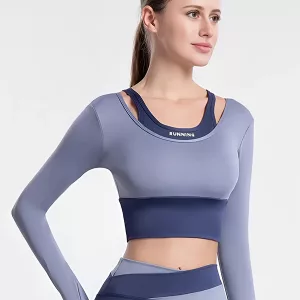 Dames Sportshirt Fake Two Pieces Crop Top
