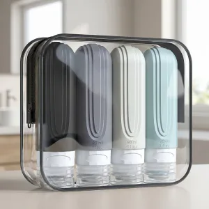 Set van 4 navulbare flessendispensers met siliconen reistas